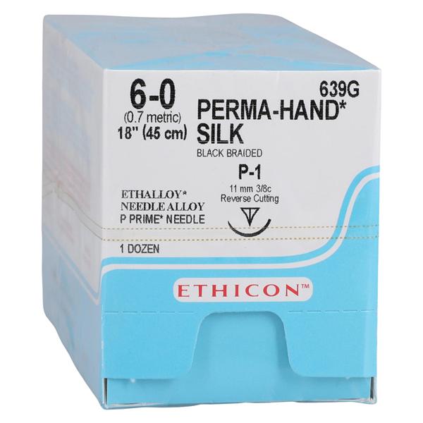 Perma-Hand Suture 6-0 1x18" Silk Braid P-1 Black 12/Bx