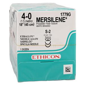 Mersilene Suture 4-0 18" Polyester Braid S-2/S-2 White 12/Bx