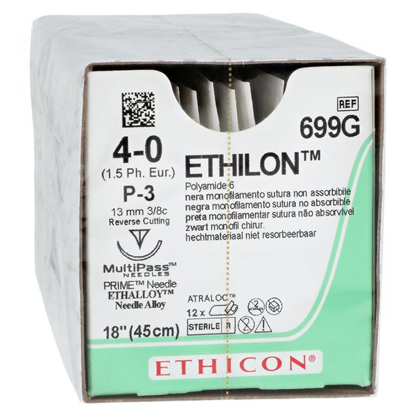 Ethilon Suture 4-0 18" Nylon Monofilament P-3 Black 12/Bx