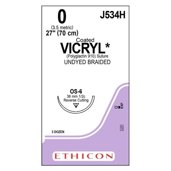 Vicryl Suture 0 27" Polyglactin 910 Braid OS-6 Undyed 36/Bx