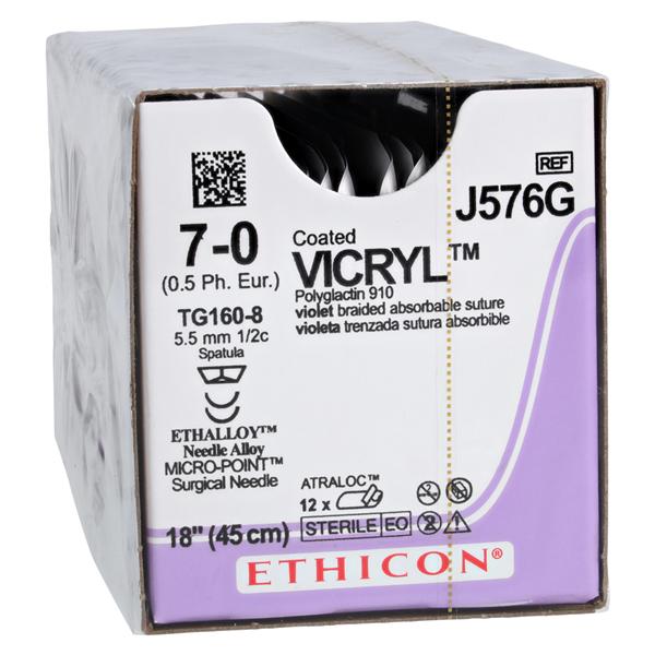 Vicryl Suture 7-0 18" Polyglactin 910 Braid TG160-8/TG160-8 Violet 12/Bx