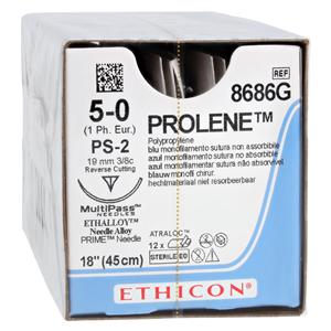 Prolene Suture 5-0 18" Polypropylene Monofilament PS-2 Blue 12/Bx