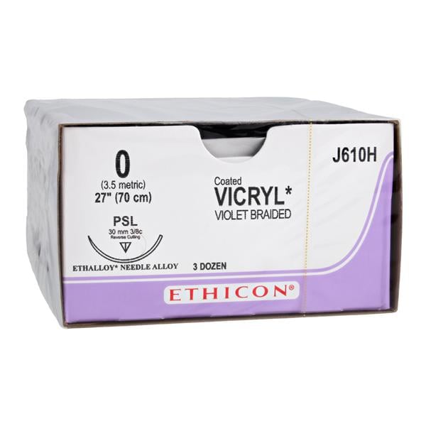 Vicryl Suture 0 1x27" Polyglactin 910 Braid PSL Violet 36/Bx