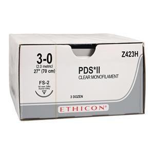 PDS II Suture 3-0 27" Polydioxanone Monofilament FS-2 Clear 36/Bx