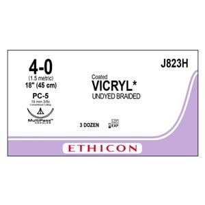 Vicryl Plus Suture 4-0 1x18" Triclosan/Polyglactin 910 Braid PC-5 Undyed 36/Bx