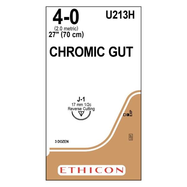 _ Suture 4-0 27" Chromic Gut Monofilament J-1 Brown 36/Bx