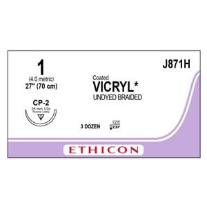 Vicryl Suture 1 27" Polyglactin 910 Braid CP-2 Undyed 36/Bx