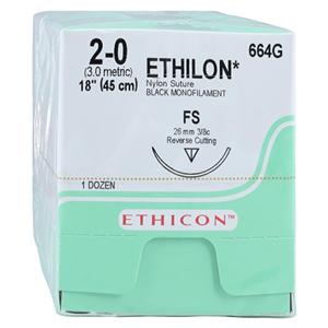 Ethilon Suture 2-0 18" Nylon Monofilament FS Black 12/Bx