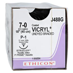 Vicryl Suture 7-0 18" Polyglactin 910 Braid P-1 Undyed 12/Bx