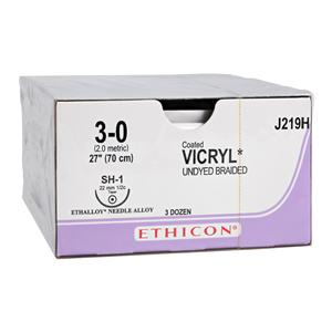 Vicryl Suture 3-0 27" Polyglactin 910 Braid SH-1 Undyed 36/Bx