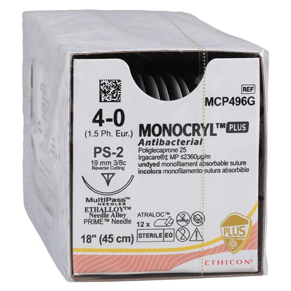 Monocryl Plus Suture 4-0 18" Triclosan/Polyglecaprone 25 Mnflmnt PS2 Undyd 12/Bx