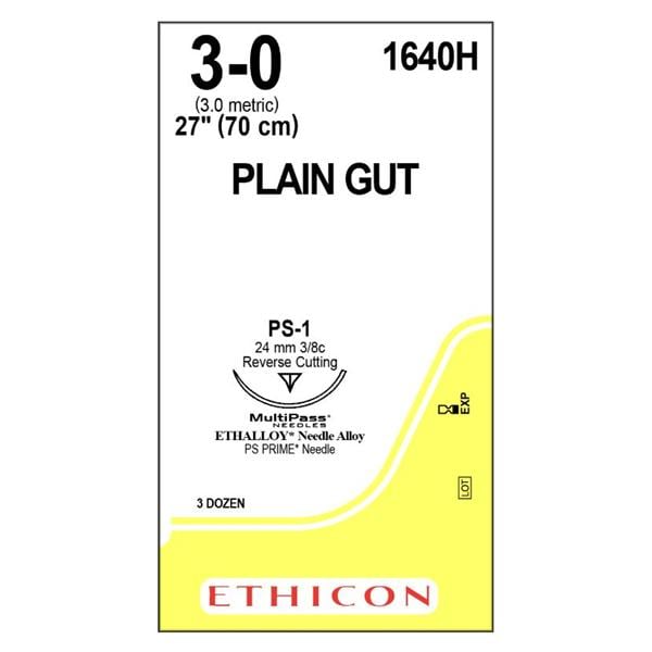 _ Suture 3-0 1x27" Plain Gut Monofilament PS-1 Yellowish Tan 36/Bx