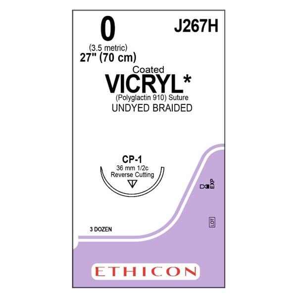 Vicryl Suture 0 27" Polyglactin 910 Braid CP-1 Undyed 36/Bx