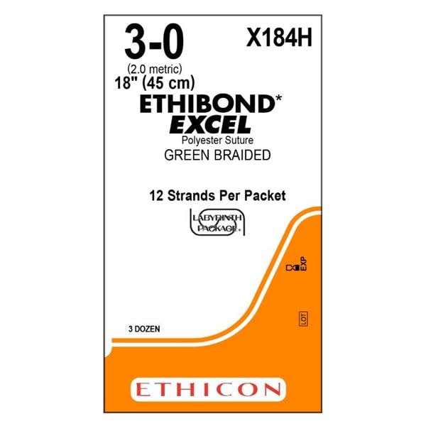 Ethibond Excel Suture 3-0 12-18" Polyester Braid Green 36/Bx