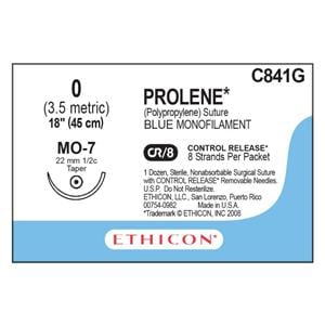 Prolene Suture 0 18" Polypropylene Monofilament MO-7 Blue 12/Bx