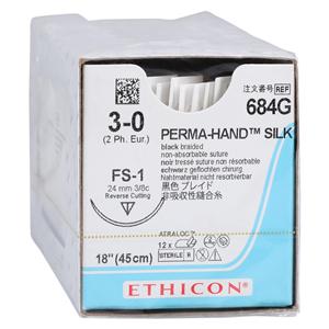 Perma-Hand Suture 3-0 18" Silk Braid FS-1 Black 12/Bx