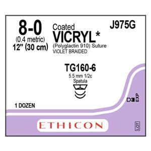 Vicryl Suture 8-0 12" Polyglactin 910 Braid TG160-6/TG160-6 Violet 12/Bx