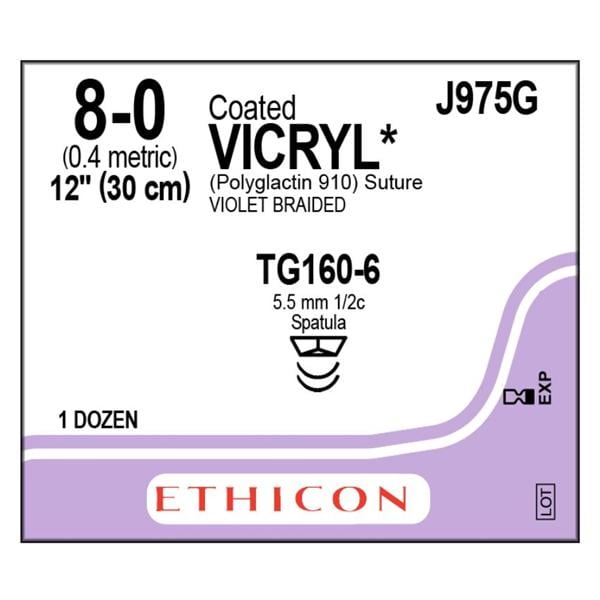 Vicryl Suture 8-0 12" Polyglactin 910 Braid TG160-6/TG160-6 Violet 12/Bx