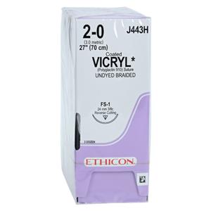 Vicryl Suture 2-0 27" Polyglactin 910 Braid FS-1 Undyed 36/Bx