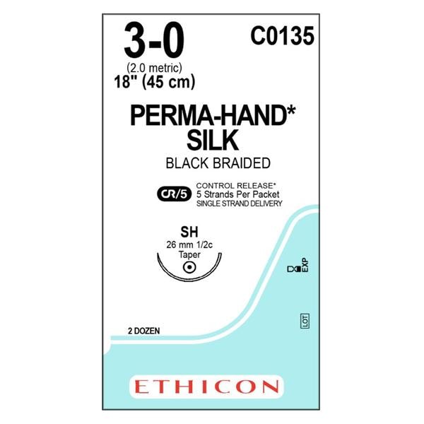 Perma-Hand Suture 3-0 18" Silk Braid SH Black 24/Bx