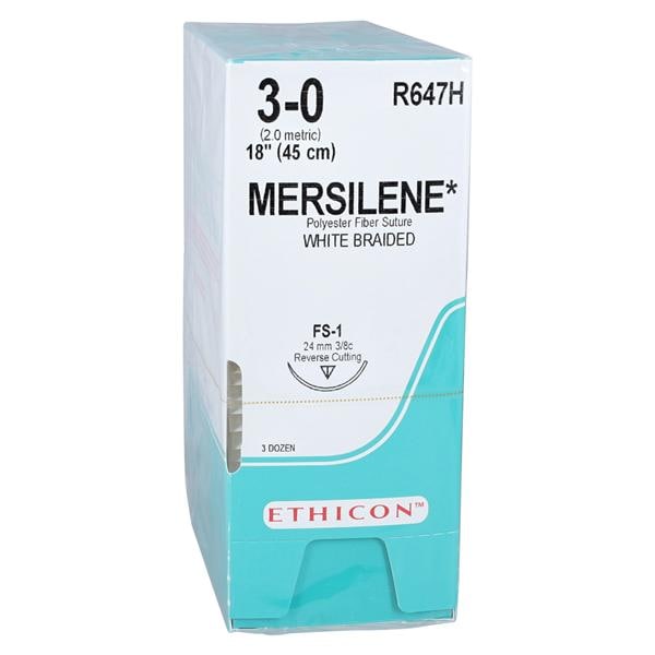 Mersilene Suture 3-0 18" Polyester Braid FS-1 White 36/Bx