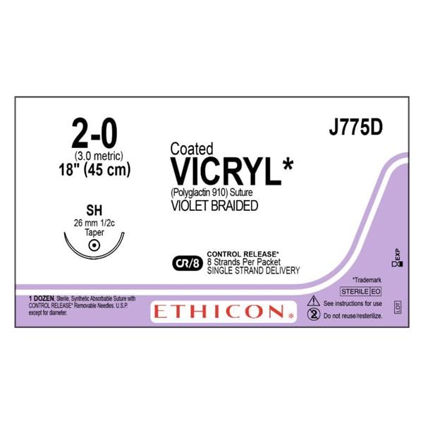 Vicryl Suture 2-0 8-18" Polyglactin 910 Braid SH Violet 12/Bx