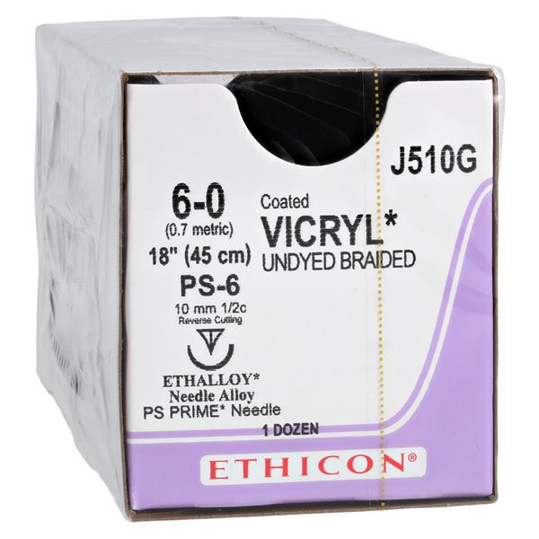 Vicryl Suture 6-0 18" Polyglactin 910 Braid PS-6 Undyed 12/Bx