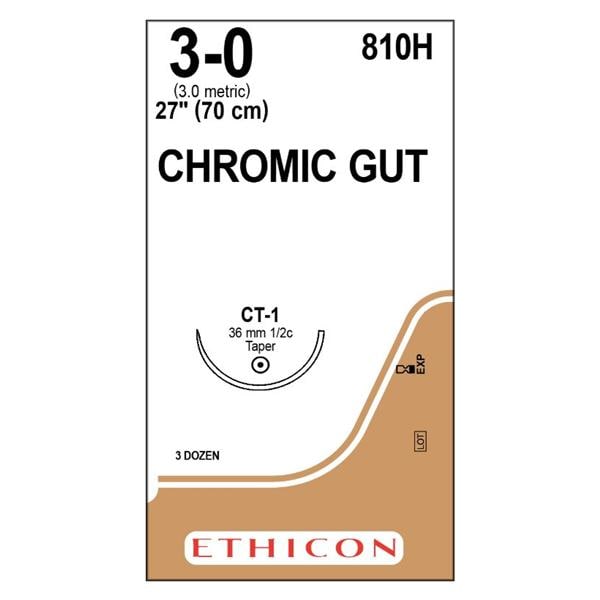 _ Suture 3-0 27" Chromic Gut Monofilament CT-1 Brown 36/Bx