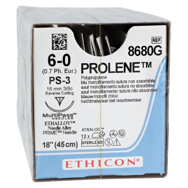 Prolene Suture 6-0 18" Polypropylene Monofilament PS-3 Blue 12/Bx