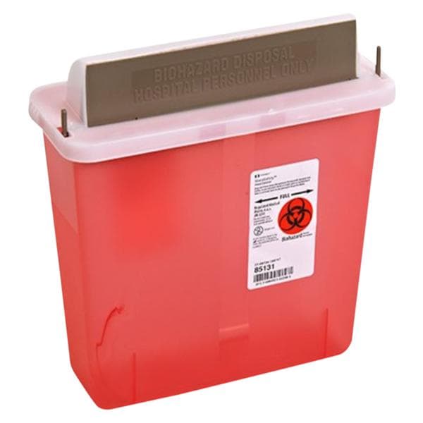 Sharps Container 5qt Transparent Red 4.75x10.75x11" Mlbx Hrzntl Drp Plypro Ea