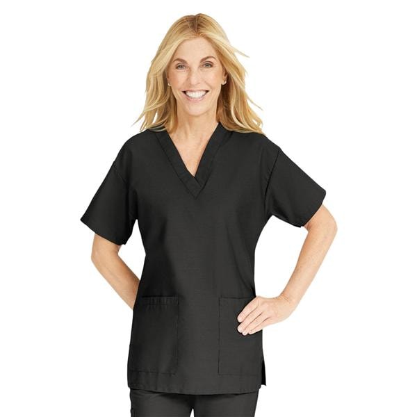 ComfortEase Scrub Shirt 2 Pockets Short Sleeves X-Large Black Womens Ea