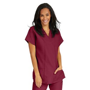 Scrub Shirt V-Neck Tunic 2 Pockets Short Sleeves 3X Large Wine Unisex Ea