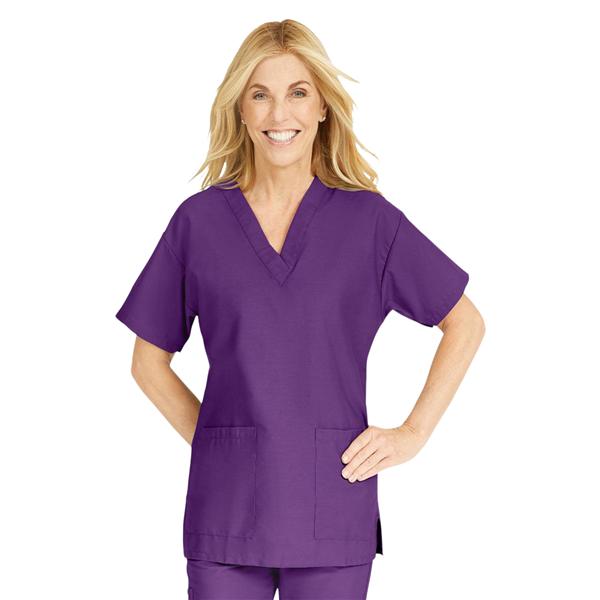 ComfortEase Scrub Shirt 2 Pockets Short Sleeves X-Large Purple Womens Ea