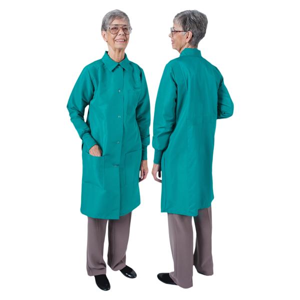 DenLine Protection Plus Lab Coat 3 Pkts Lng Tprd Slves 39" X-Large Grn Womens Ea