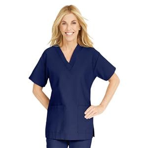 Scrub Shirt Rounded V Neck 2 Pockets X-Large Midnight Blue Womens Ea