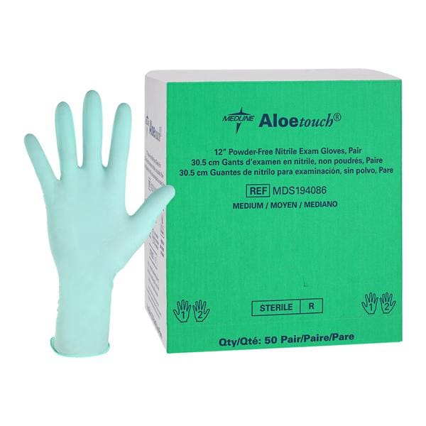 Aloetouch Nitrile Exam Gloves Medium Green Sterile, 4 BX/CA