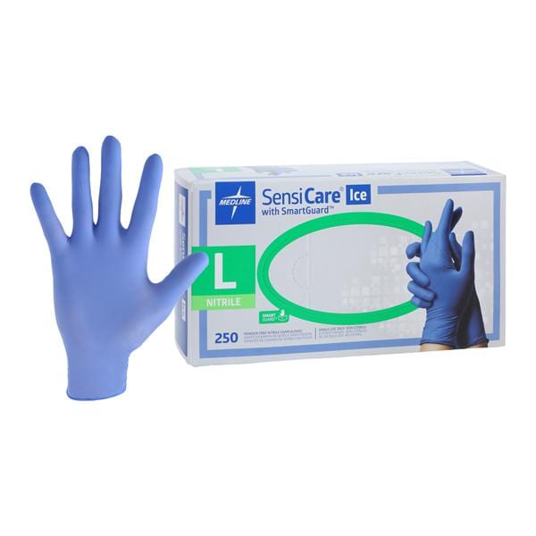 SensiCare Ice Nitrile Exam Gloves Large Ice Blue Non-Sterile, 10 BX/CA