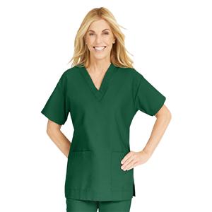 ComfortEase Scrub Shirt 2 Pockets Short Sleeves X-Large Evergreen Womens Ea