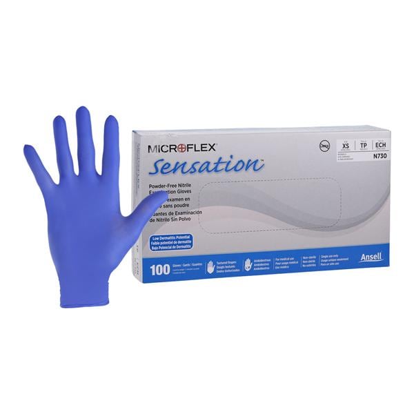 MICROFLEX Sensation Nitrile Exam Gloves X-Small Standard Blue Non-Sterile