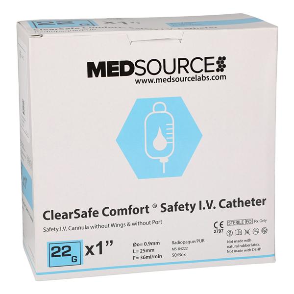 ClearSafe IV Catheter Safety 22 Gauge 1" Straight 50/Bx, 4 BX/CA