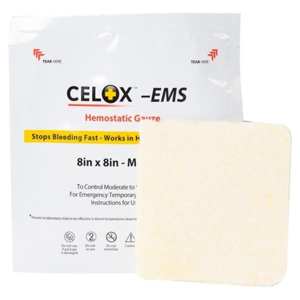 Celox Hemostatic Gauze 8x8" Sterile White Not Made With Natural Rubber Latex