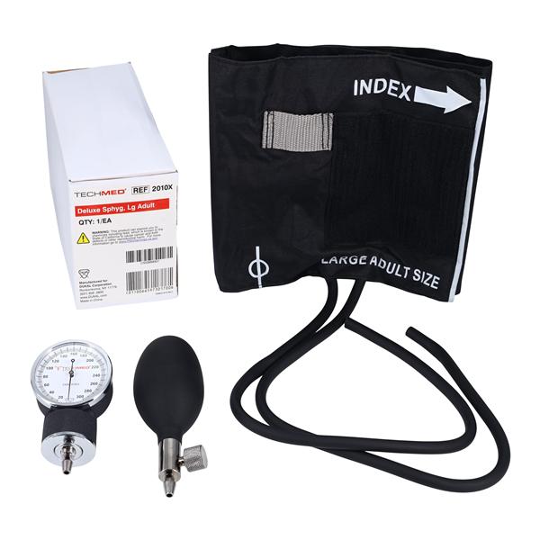 Tech-Med Deluxe Aneroid Sphygmomanometer Size 12 Black Latex Arm Ea