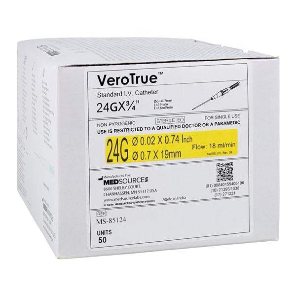 VeroTrue IV Catheter IV Port 24 Gauge 3/4" 50/Bx, 4 BX/CA