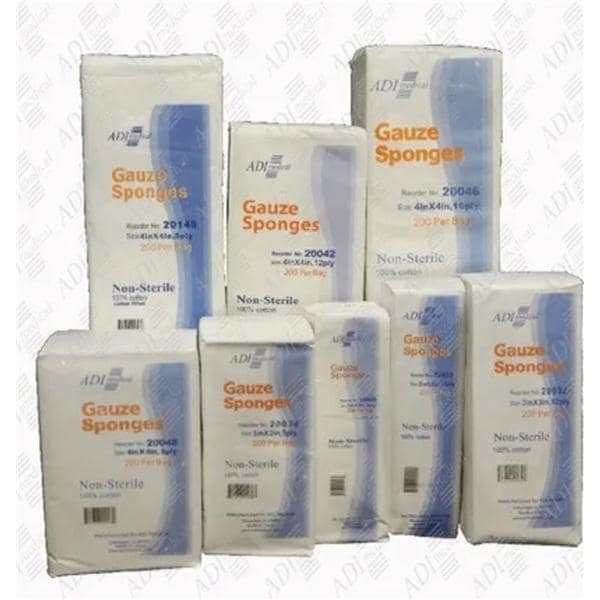 ADI Medical 100% Cotton Gauze Sponge 4x4" 8 Ply Non-Sterile