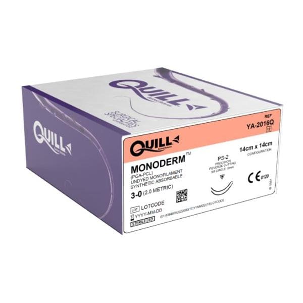 Quill Monoderm Suture 3-0 14x14cm Polyglecaprone Monofilament C6 Clear 12/Bx