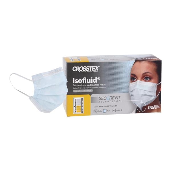 Isofluid Secure Fit Mask ASTM Level 1 Anti-Fog Blue 50/Bx