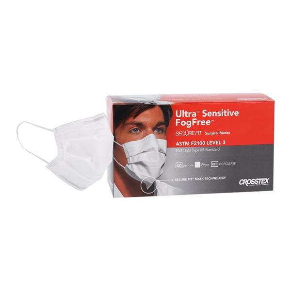 Ultra Sensitive Fog-Free Secure Fit Mask ASTM Level 3 Anti-Fog White 40/Bx, 40 BX/CA