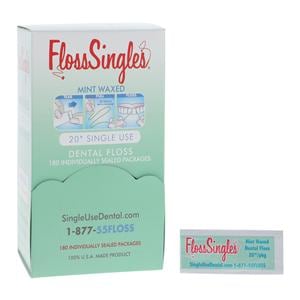 FlossSingles Waxed Floss 20 in Strands Mint 180/Bx, 6 BX/CA