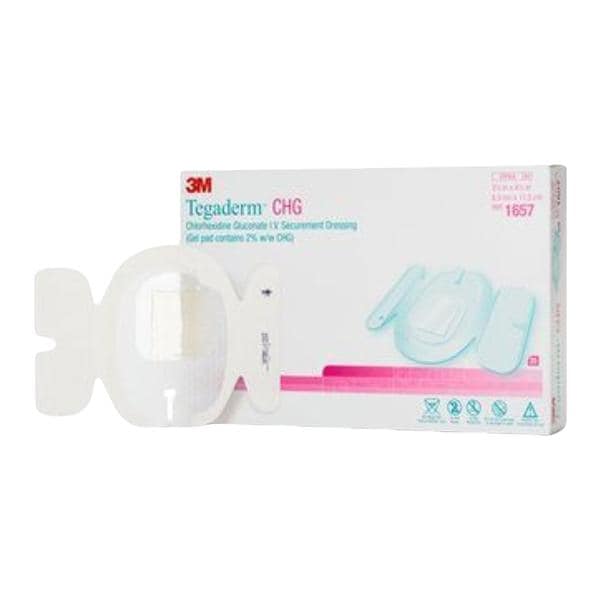 Tegaderm CHG Chlorhexidine Gluconate IV Dressing 3.5x4.5 Strl Adhs Adhr Wht LF, 4 BX/CA