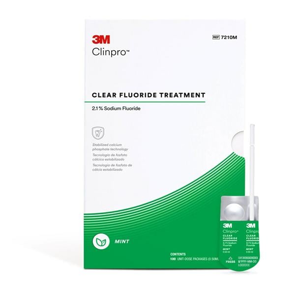 3M Clinpro Clear Fluoride Treatment Vrnsh Unit Dose 2.1% NaF 0.5 mL Mint 100/Pk